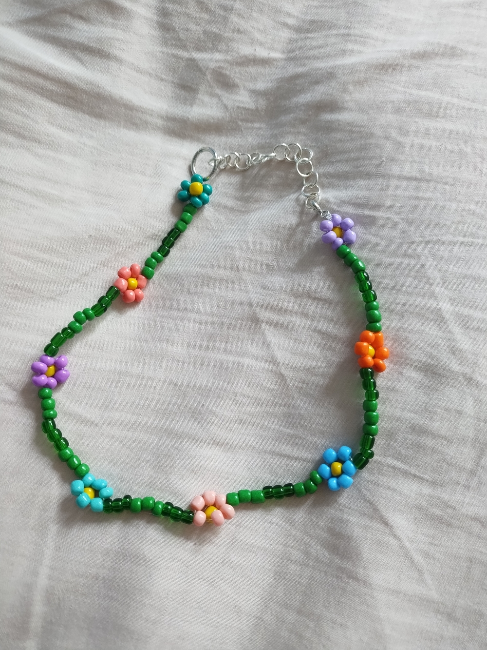 Handmade Green Beaded Flower Choker Necklace